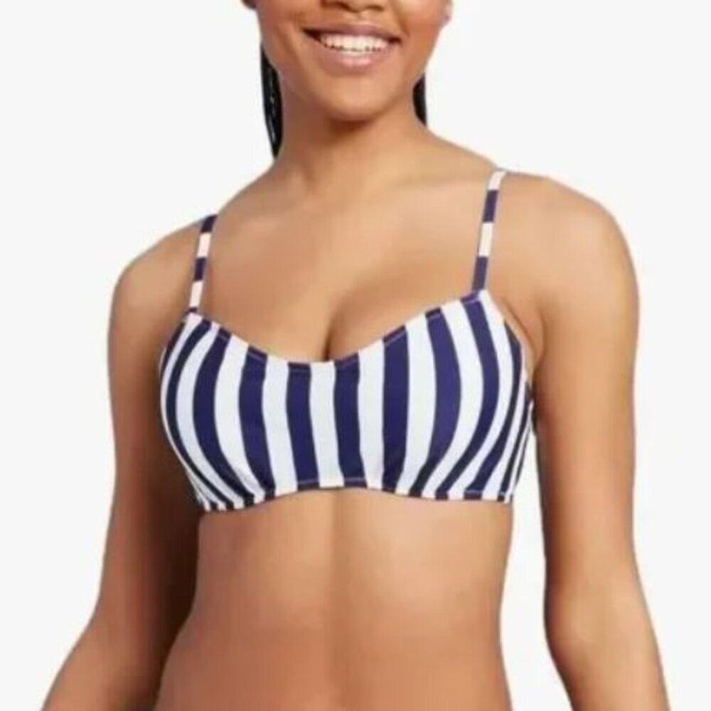 Shade & Shore Brand Navy & White Striped Bikini Top & Bottoms 36C XL Nautical